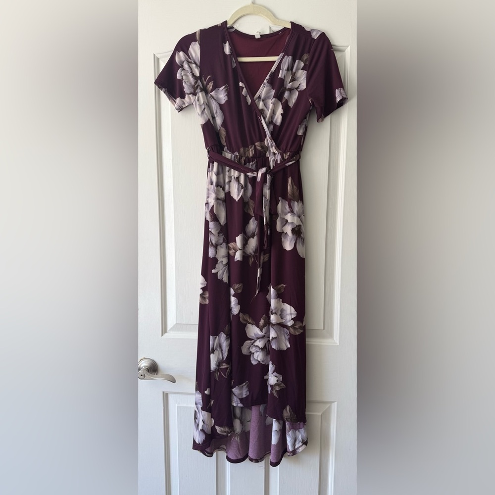Pinkblush Maternity Plum Floral Hi-Low Maternity Wrap Dress